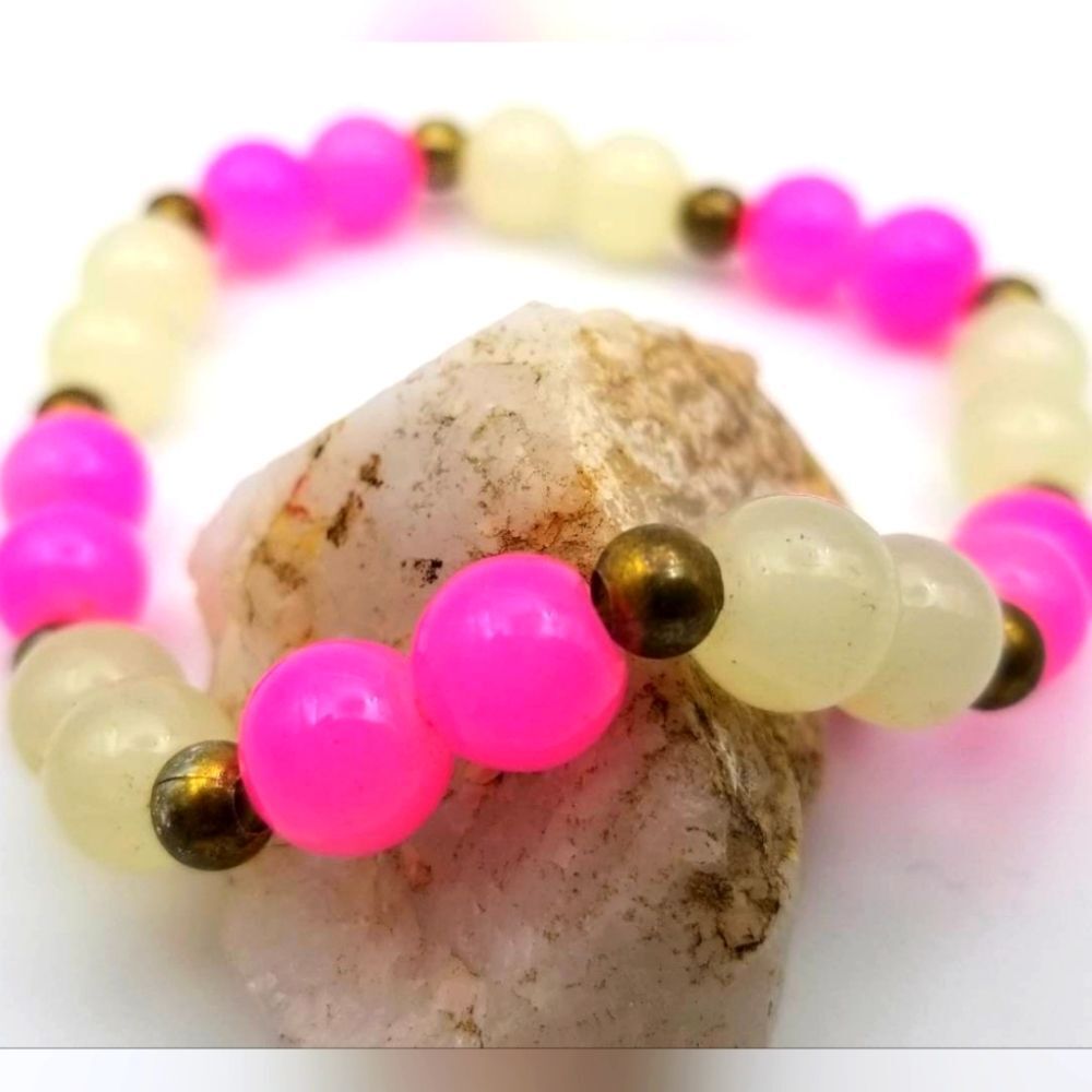 Moonstone drop‎ pink barbie core bracelet